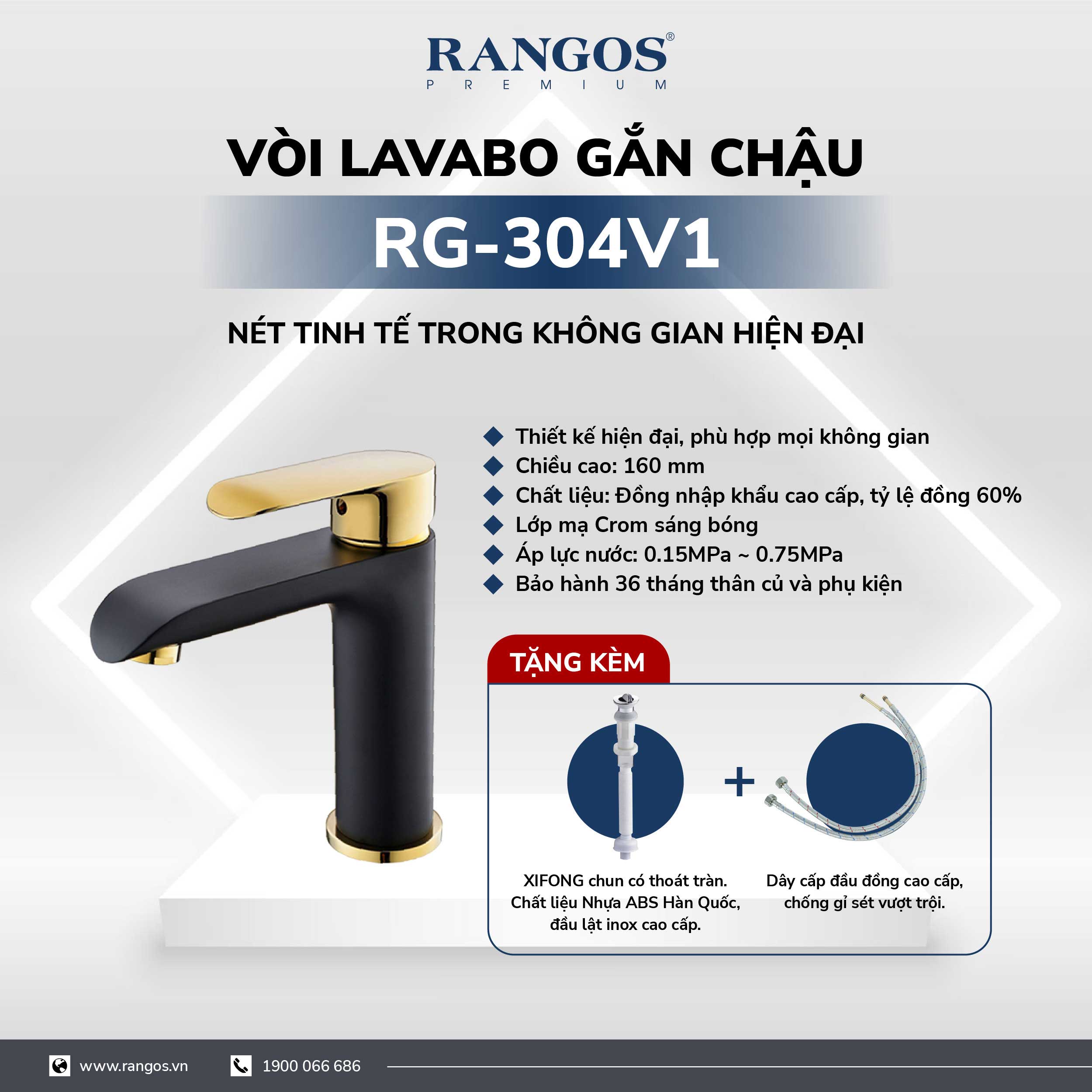 Bộ vòi lavabo gắn chậu Rangos RG-304V1